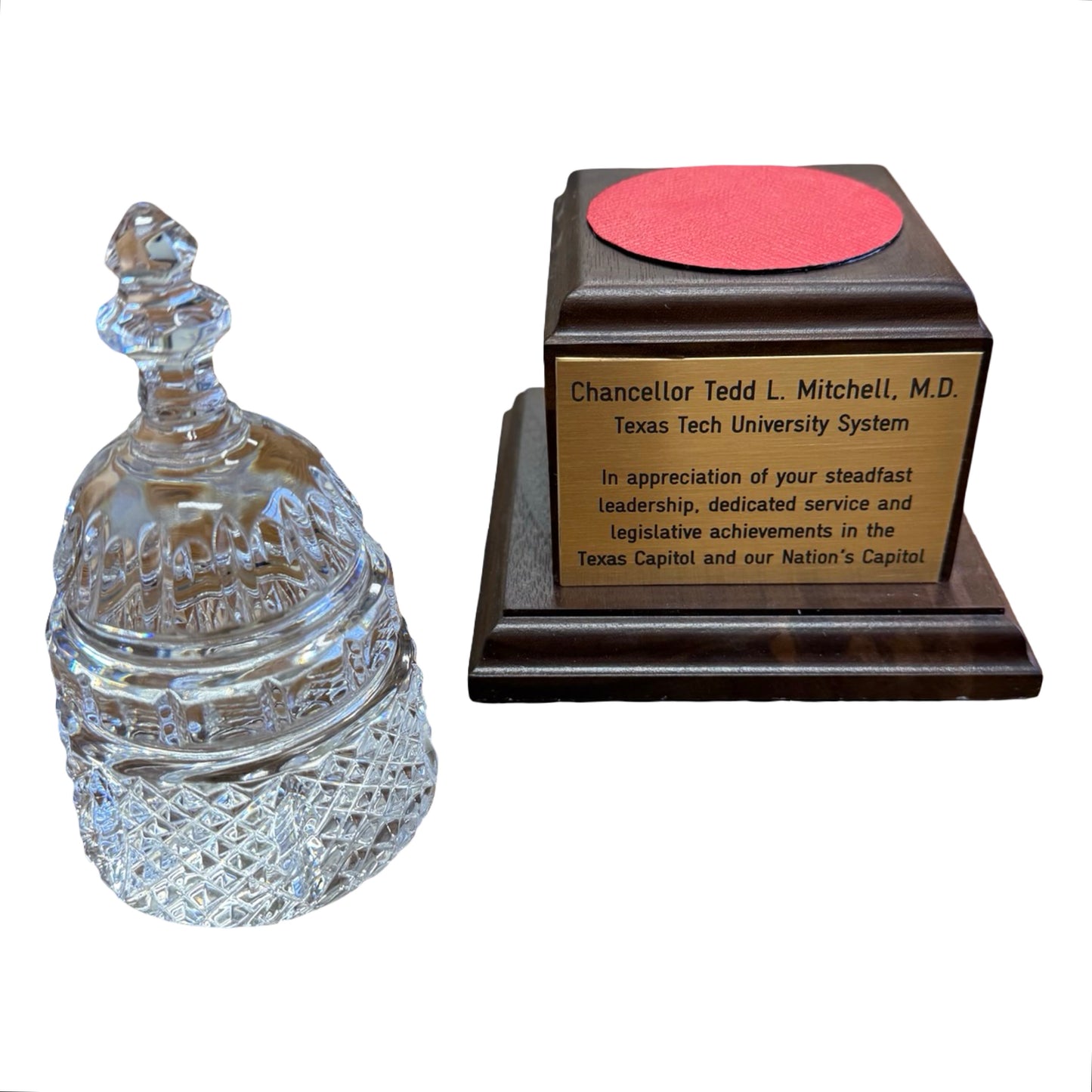 Waterford Crystal Capitol Dome Award on Walnut Base | Brass Plate Engraved | TEXAS TECH UNIV. | 2025
