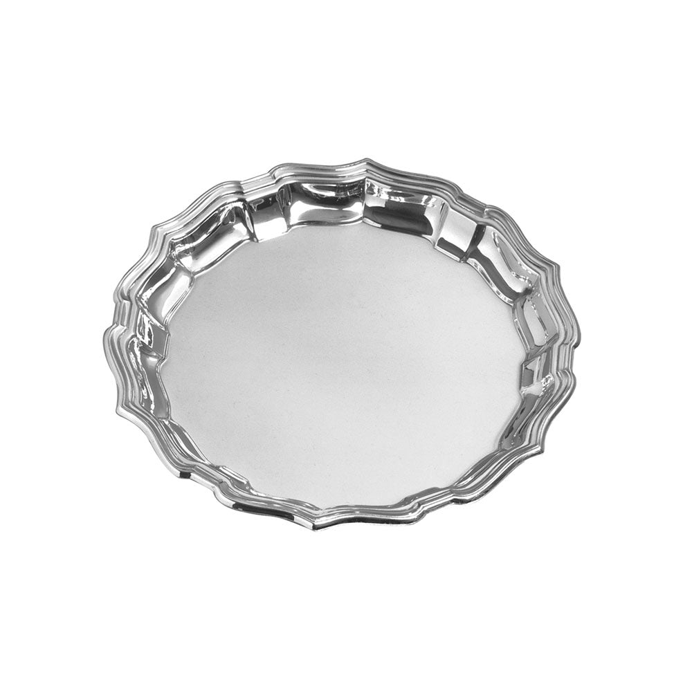 Pewter Tray Engraved |  10 - 14" | Fluted Chippendale Edge Round Formal Trays | Solid Pewter | Fine Quality | Made in USA