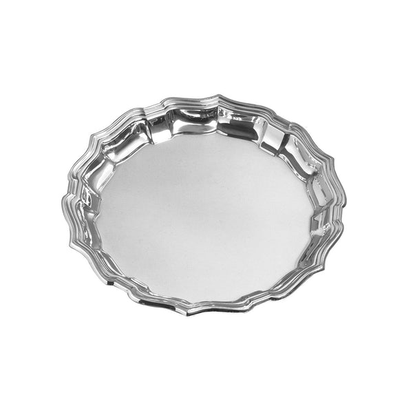 Pewter Tray Engraved |  10 - 14" | Fluted Chippendale Edge Round Formal Trays | Solid Pewter | Fine Quality | Made in USA