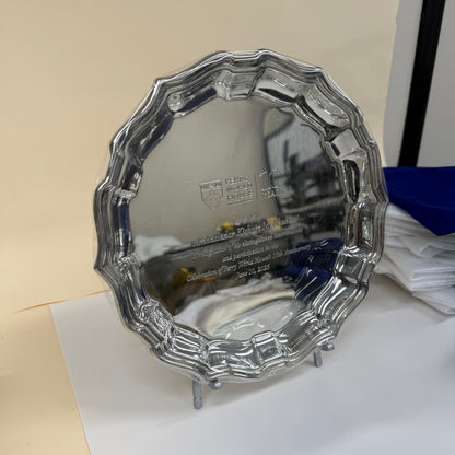 GIFT: U Penn 2026  | Pewter Tray & Easel |Chippendale Edge Round Tray | Solid Pewter | Finest Quality | Made in USA