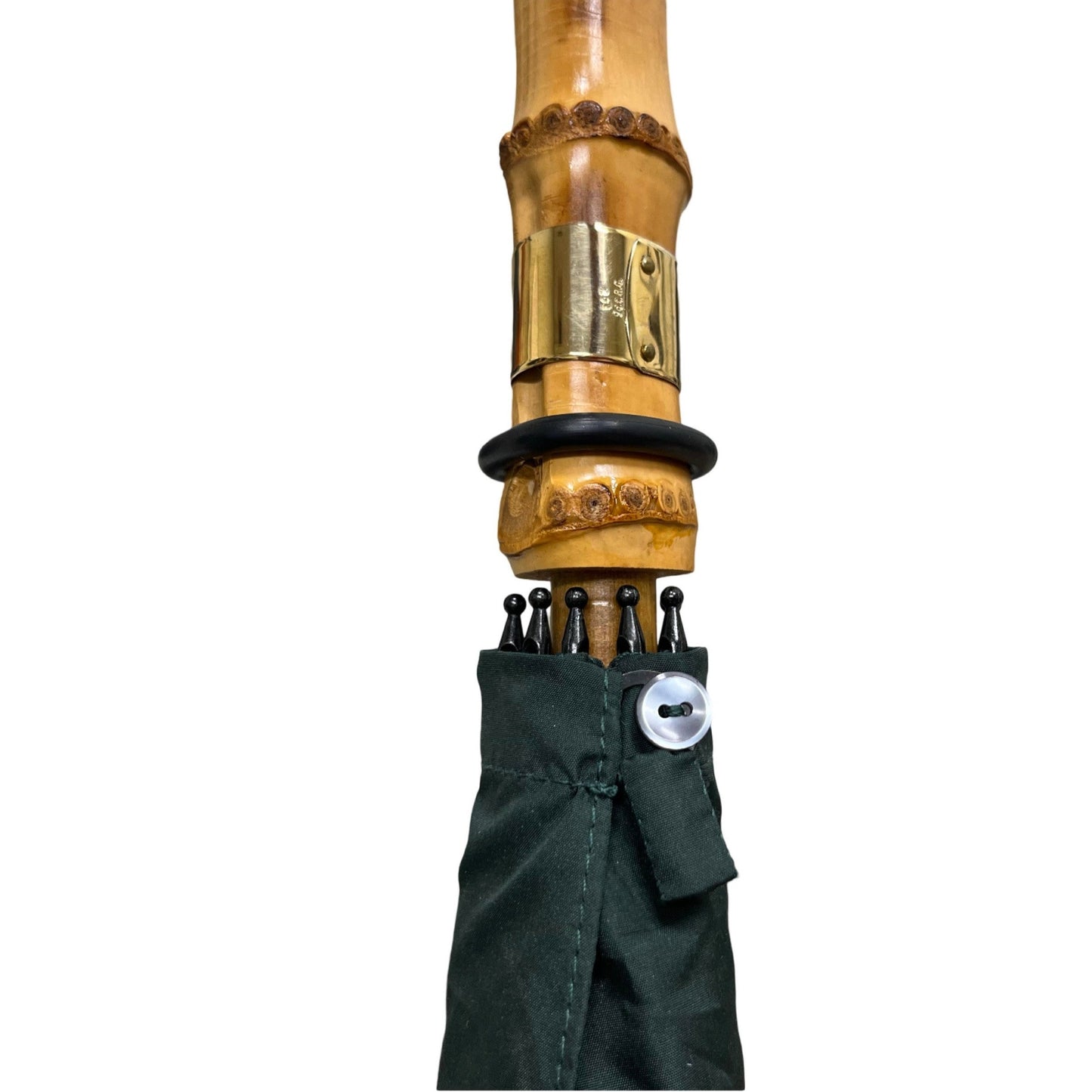 Gentleman's Finest Quality Whangee Handle Umbrella | Handmade in England | British Racing Green Canopy & Outer Sleeve | Size 26 | 24k Gold Plate Collar