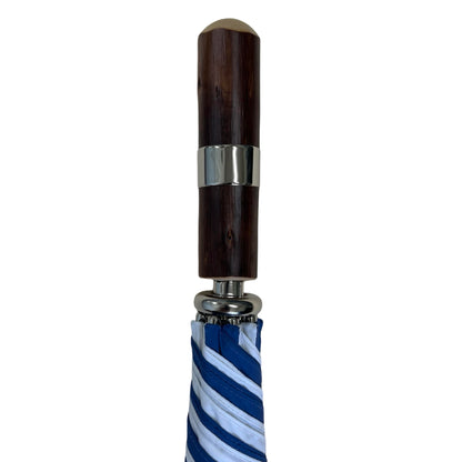 The Steele Golf Umbrella | Chestnut Straight Handle Golf Umbrella | Blue and White | The Finest Quality | Made in England