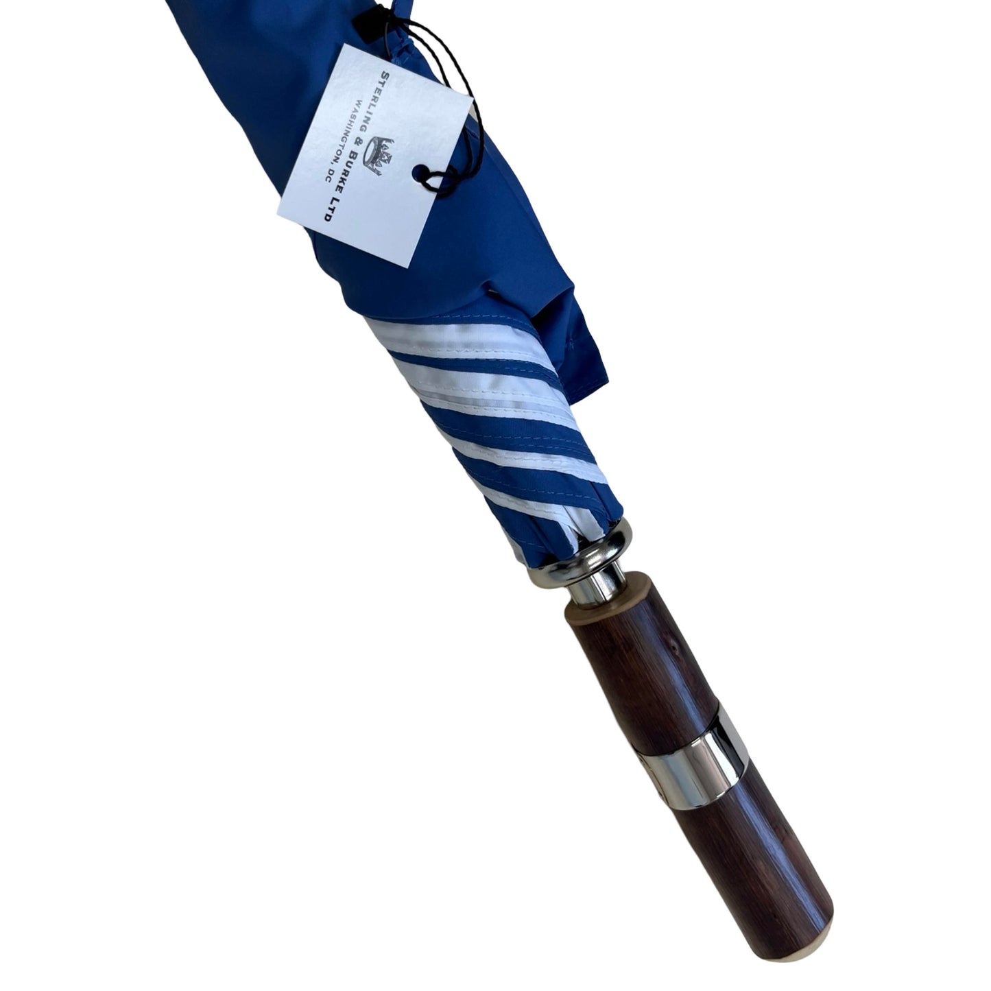 The Steele Golf Umbrella | Chestnut Straight Handle Golf Umbrella | Blue and White | The Finest Quality | Made in England