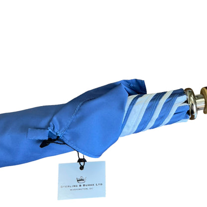 The Steele Golf Umbrella | Chestnut Straight Handle Golf Umbrella | Blue and White | The Finest Quality | Made in England