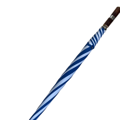 The Steele Golf Umbrella | Chestnut Straight Handle Golf Umbrella | Blue and White | The Finest Quality | Made in England