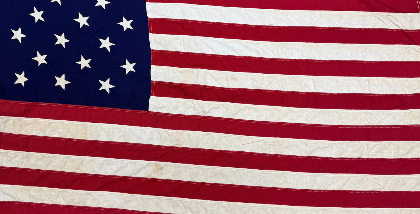 15 Star American Flag | Measuring 60.5 by 35.5 Inches | Vintage 1950's | All Cotton