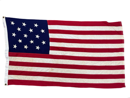 15 Star American Flag | Measuring 60.5 by 35.5 Inches | Vintage 1950's | All Cotton