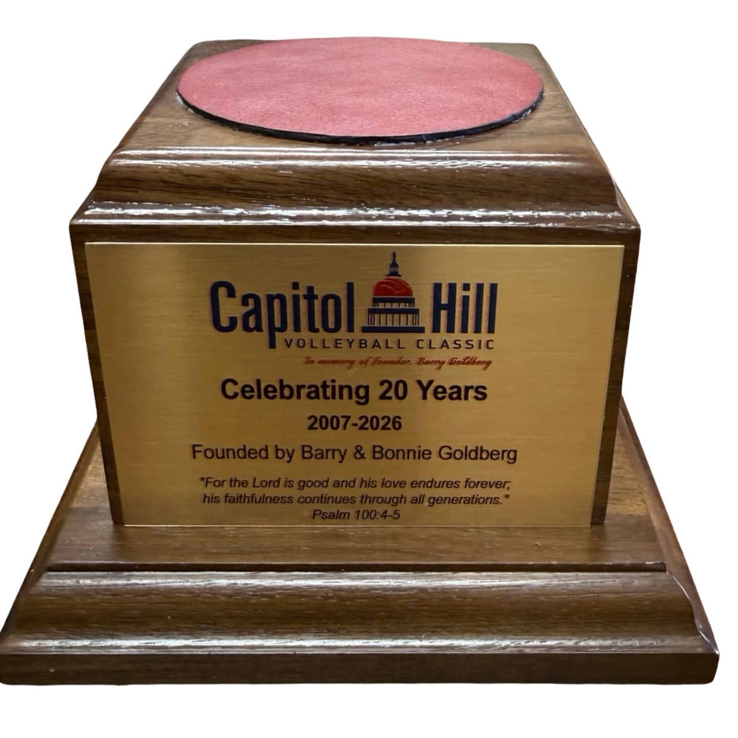 CAPITOL HILL VOLLEYBALL CLASSIC 2026 | Crystal Capitol Dome on Natural Walnut with Photo Etched Text and Logo on Brass Plate