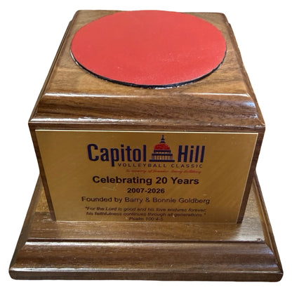CAPITOL HILL VOLLEYBALL CLASSIC 2026 | Crystal Capitol Dome on Natural Walnut with Photo Etched Text and Logo on Brass Plate