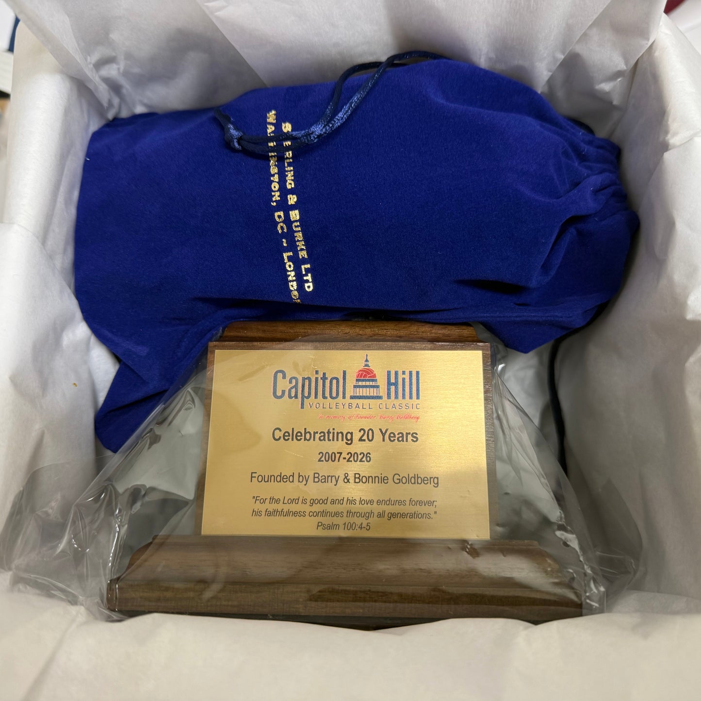 CAPITOL HILL VOLLEYBALL CLASSIC 2026 | Crystal Capitol Dome on Natural Walnut with Photo Etched Text and Logo on Brass Plate