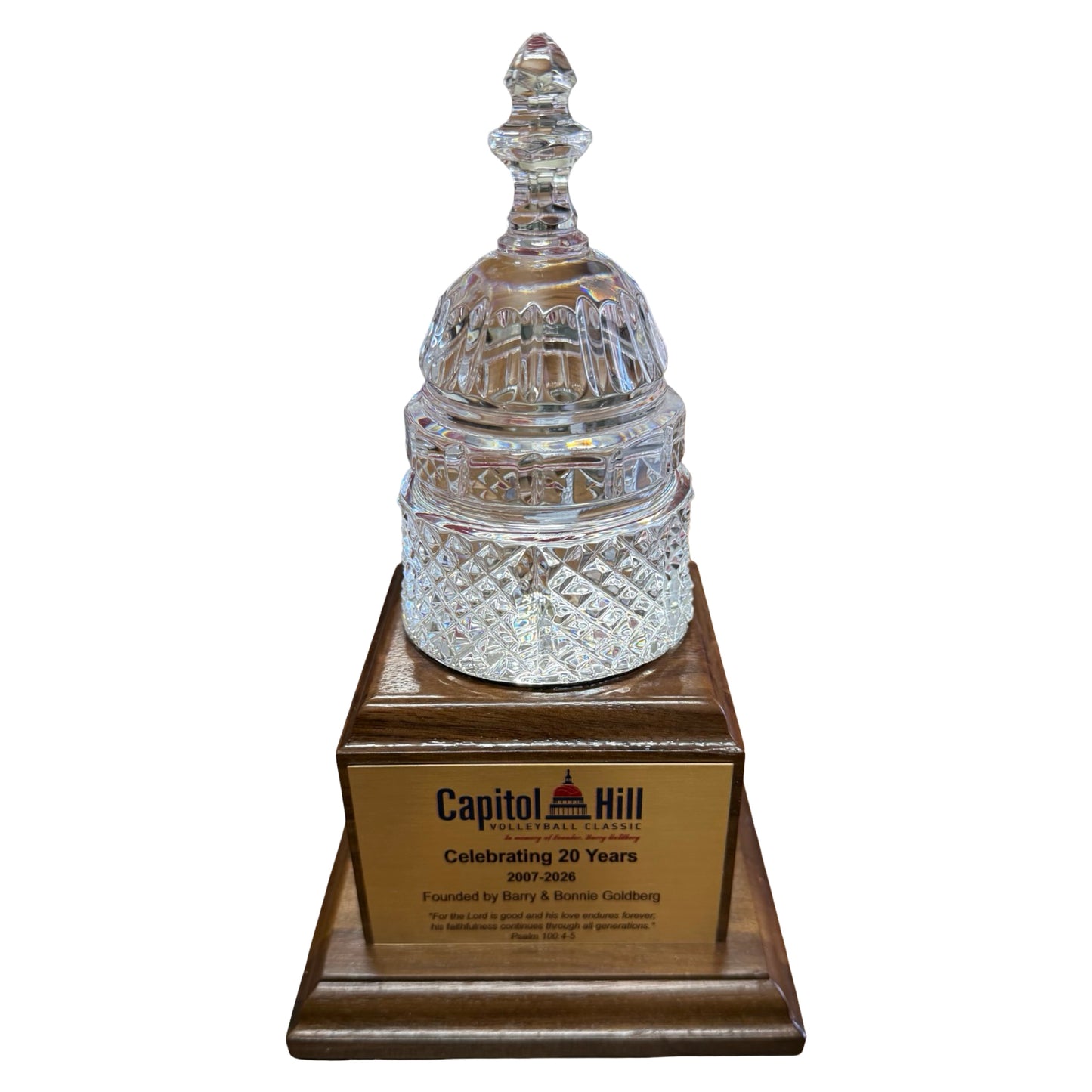 CAPITOL HILL VOLLEYBALL CLASSIC 2026 | Crystal Capitol Dome on Natural Walnut with Photo Etched Text and Logo on Brass Plate