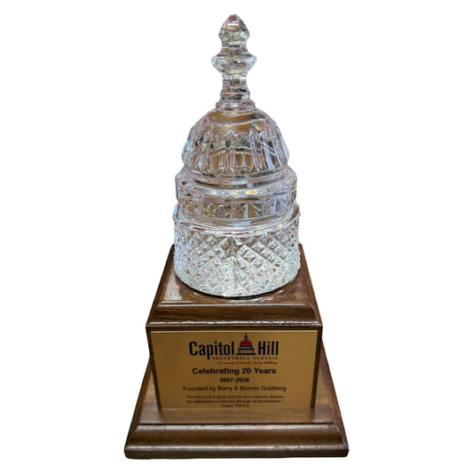 CAPITOL HILL VOLLEYBALL CLASSIC 2026 | Crystal Capitol Dome on Natural Walnut with Photo Etched Text and Logo on Brass Plate