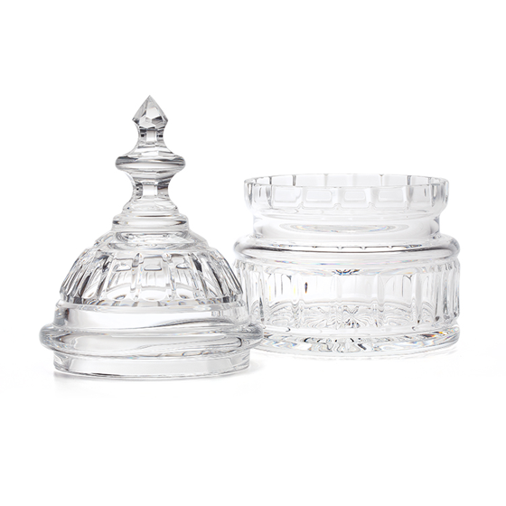 Jos. Gawler's Sons 2024| Waterford Crystal Capitol Dome Biscuit Jar | Walnut Base with  Logo & Text on Brass Plates