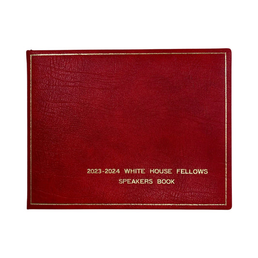 White House Fellows | Black Bespoke Guest Book | 2024 - 2025 White House Fellows Speakers Book | Embossed Scarlet Leather | 7 by 9 Inches | Blank Pages | GR79CAB