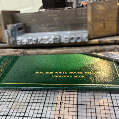 White House Fellows | Bespoke Guest Book | 2024-2025 White House Fellows Speakers Book | Embossed Hunter Green Leather | 7 by 9 Inches | Blank Pages | GR79CAB