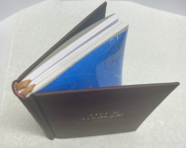 Bespoke Yachting Log | LIVI B | Finest Quality Hand Bookbinding | Brown Hide Exterior,  Gold Tooling, Special Map End Paper, Memory Sheets, and Log Pages