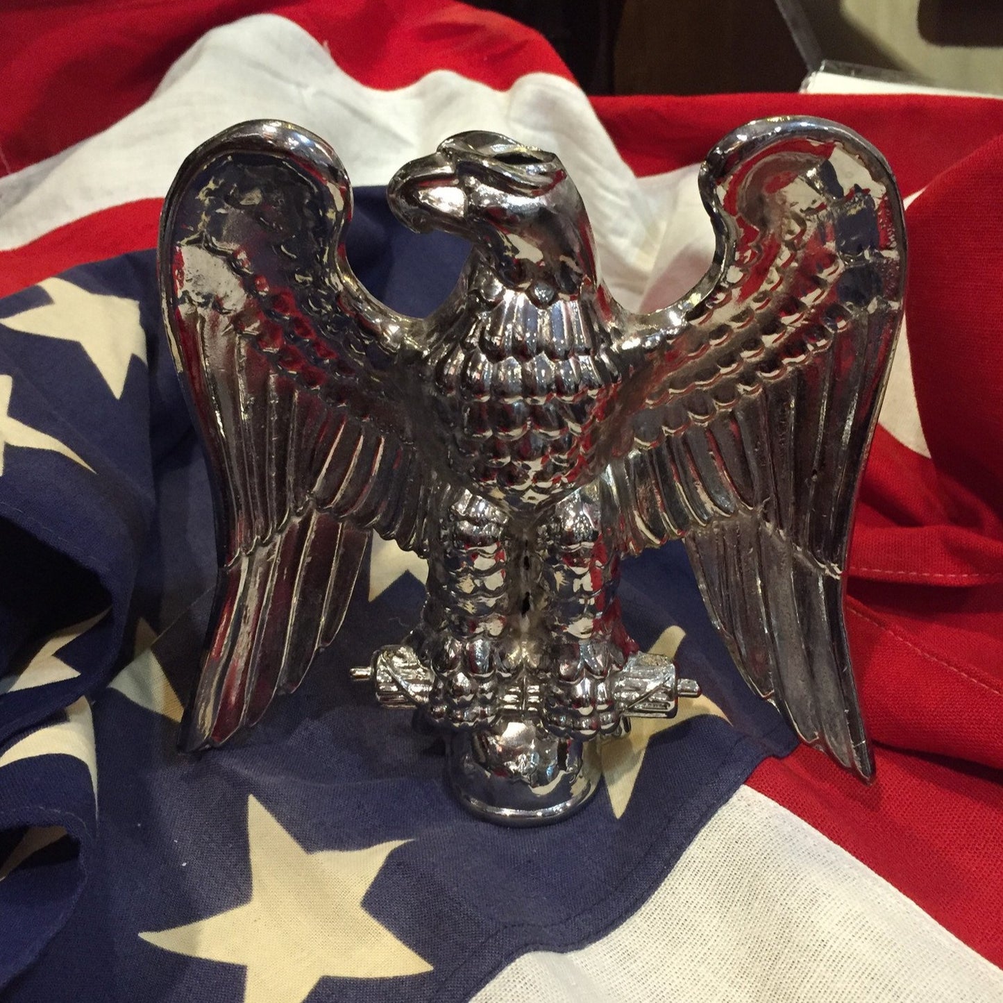 Patriotic Antique American Flag Eagle | Silver Plated Flag Topper | 7 " US Eagle | Business Gift-Antique Artifact-Sterling-and-Burke