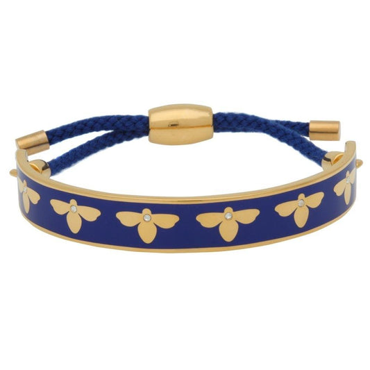 Halcyon Days 1cm Bee Sparkle Friendship Enamel Bangle in Deep Cobalt and Gold-Jewelry-Sterling-and-Burke