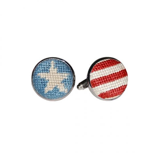 Needlepoint Collection | Stars and Stripes Needlepoint Cufflinks | Smathers and Branson-Cufflinks-Sterling-and-Burke