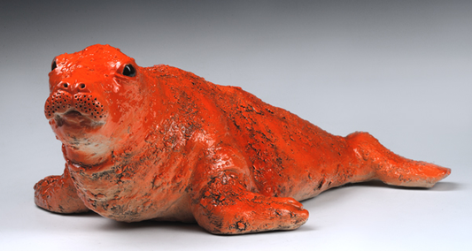 Ceramic | Big Orange Flipper | High Fire, Glazed Ceramic by Trinka Roeckelein-Ceramics-Sterling-and-Burke