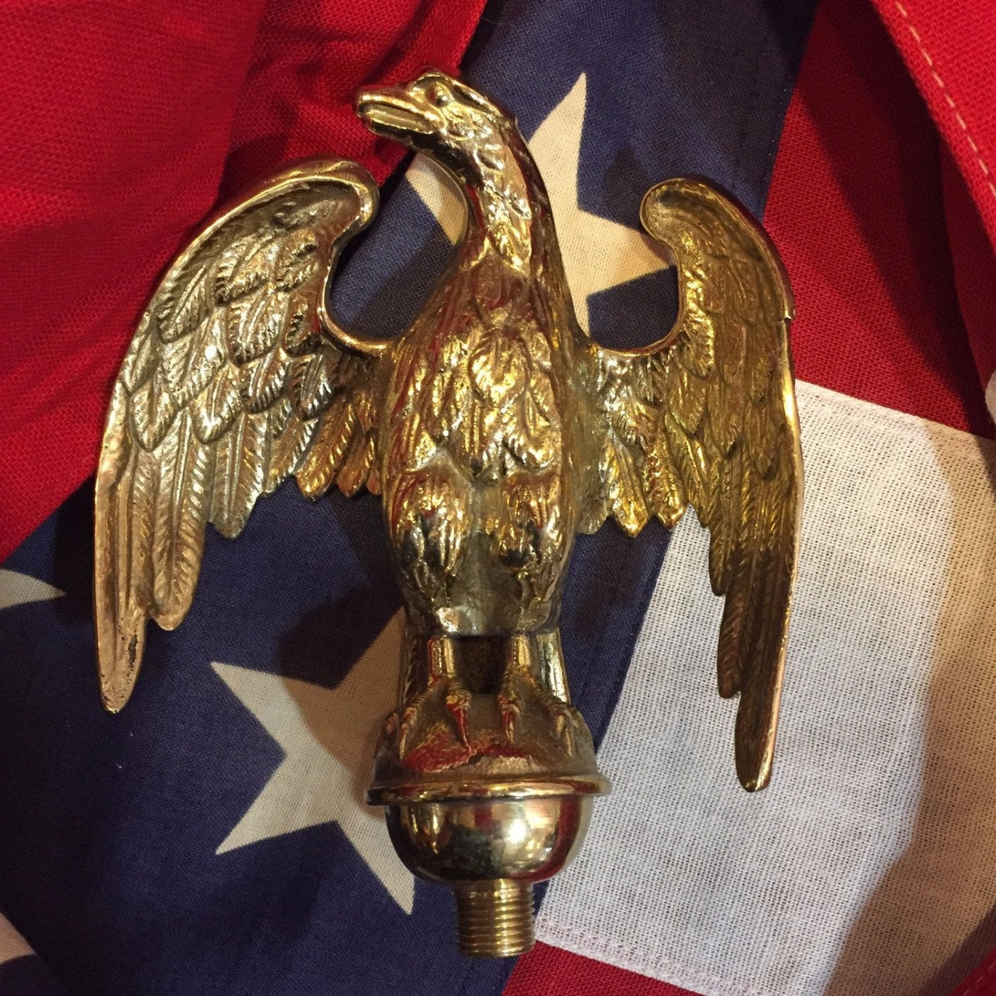 Patriotic Antique American Eagle Flag Topper | Polished Brass | US Eagle 6" | Business Gift-Antique Artifact-Sterling-and-Burke