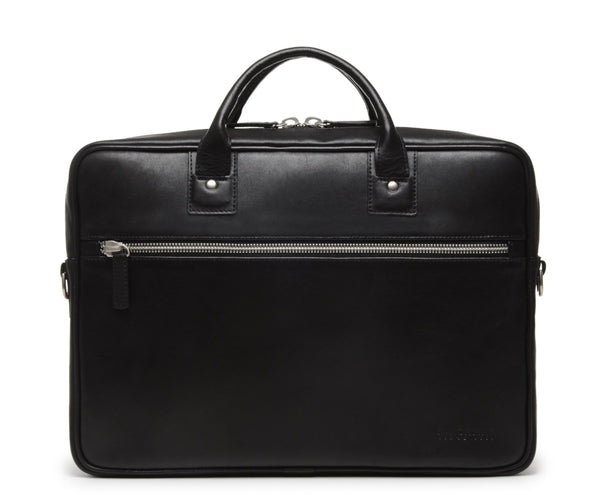 DYLAN Leather 15" Brief Bag | Grain Leather | Made in USA | Korchmar | Biden Blue Leather with Nickel Fittings
