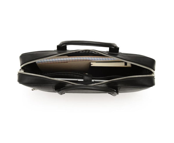 DYLAN Leather 15" Brief Bag | Grain Leather | Made in USA | Korchmar | Black Leather with Nickel Fittings