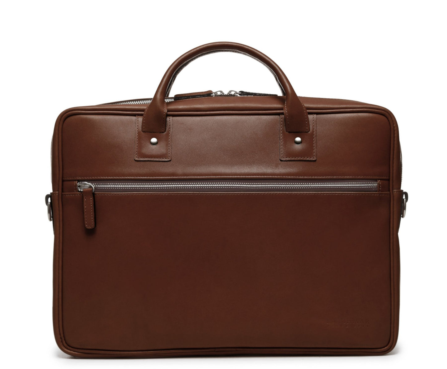 DYLAN Leather 15" Brief Bag | Grain Leather | Made in USA | Korchmar | Brown Leather with Nickel Fittings