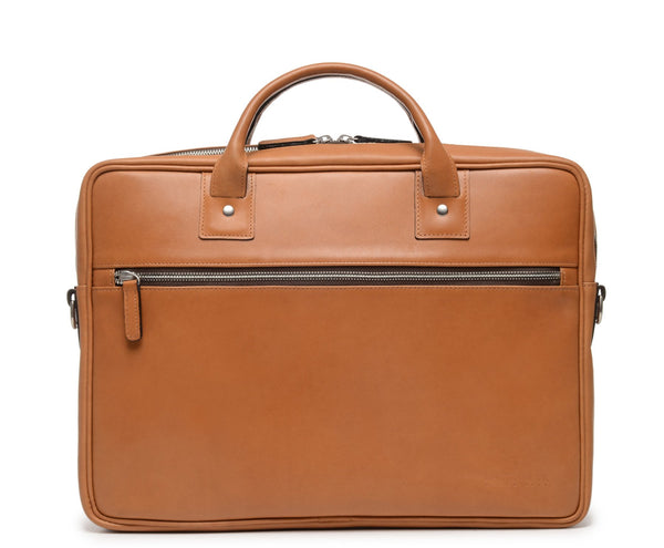 DYLAN Leather 15" Brief Bag | Grain Leather | Made in USA | Korchmar | Black Leather with Nickel Fittings