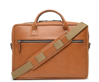 DYLAN Leather 15" Brief Bag | Grain Leather | Made in USA | Korchmar | Brown Leather with Nickel Fittings