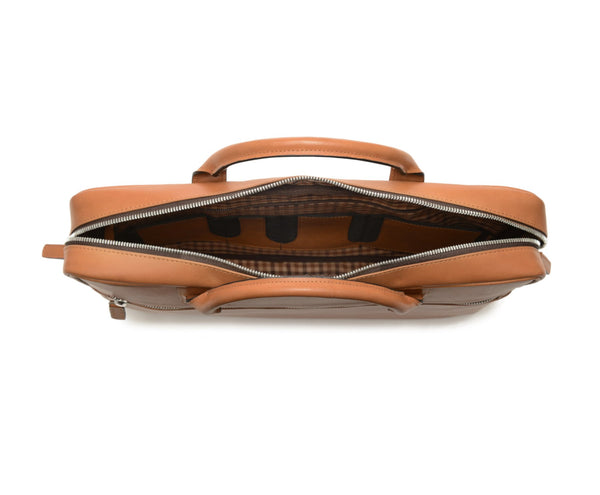 DYLAN Leather 15" Brief Bag | Grain Leather | Made in USA | Korchmar | Brown Leather with Nickel Fittings