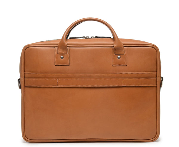 DYLAN Leather 15" Brief Bag | Grain Leather | Made in USA | Korchmar | Brown Leather with Nickel Fittings