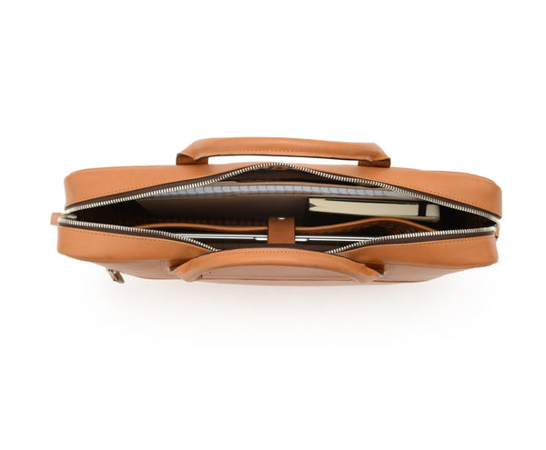 DYLAN Leather 15" Brief Bag | Grain Leather | Made in USA | Korchmar | Black Leather with Nickel Fittings