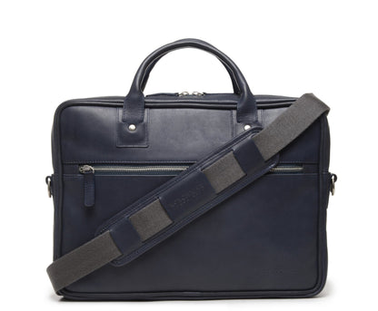EDWIN Leather 14" Brief Bag | Grain Leather | Made in USA | Korchmar | Ocean Blue