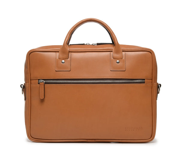 EDWIN Leather 14" Brief Bag | Grain Leather | Made in USA | Korchmar | Brown