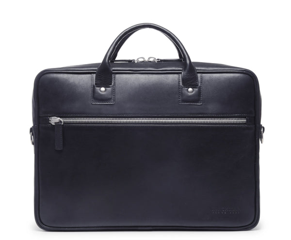 DYLAN Leather 15" Brief Bag | Grain Leather | Made in USA | Korchmar | Brown Leather with Nickel Fittings