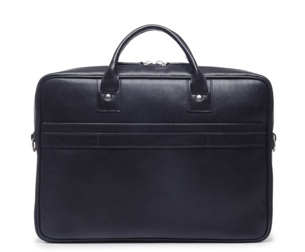 DYLAN Leather 15" Brief Bag | Grain Leather | Made in USA | Korchmar | Biden Blue Leather with Nickel Fittings