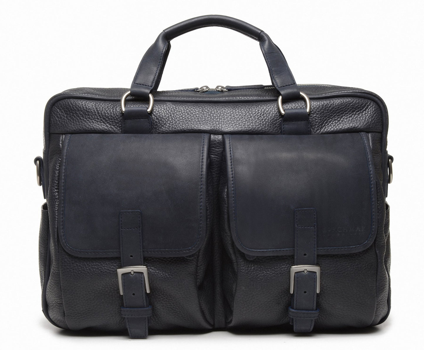 Barton Leather Brief Bag | Grain Leather | Made in USA | Korchmar | Black Leather with Nickel Fittings