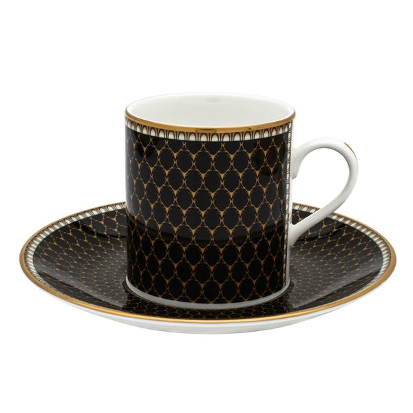 Halcyon Days Antler Trellis Coffee Cups and Saucers in Black, Set of 6-Coffee / Tea Set-Sterling-and-Burke