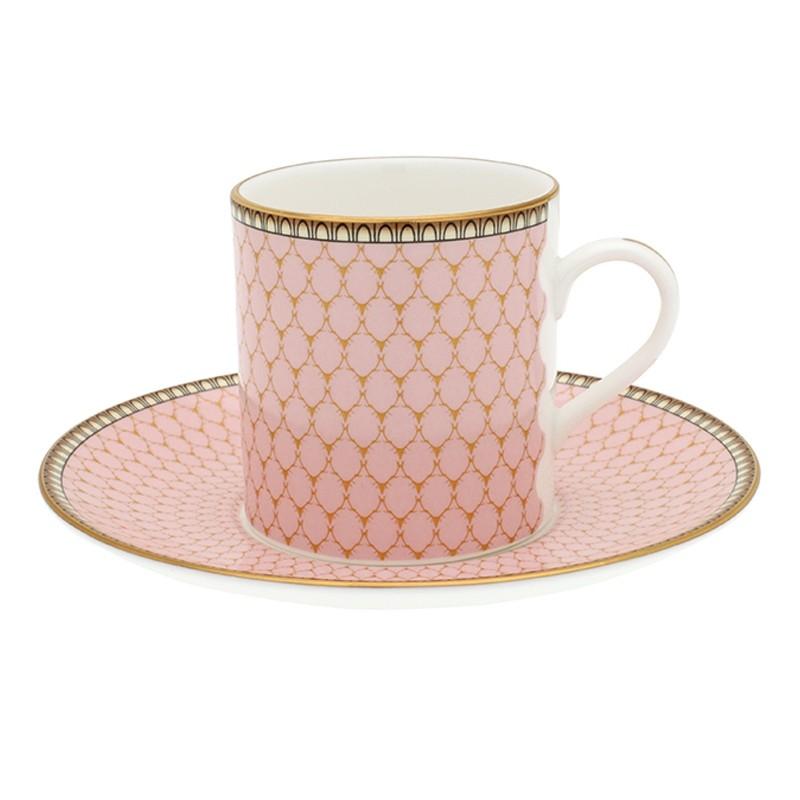 Halcyon Days Antler Trellis Coffee Cups and Saucers in Pink, Set of 6-Coffee / Tea Set-Sterling-and-Burke