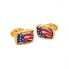 Halcyon Days American Flag Cufflinks in Gold-Enamel Cufflinks-Sterling-and-Burke