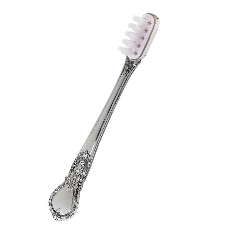 Pewter Baby Toothbrush with Pink Head | Salisbury Pewter | Engraved | Made in USA-Baby-Sterling-and-Burke