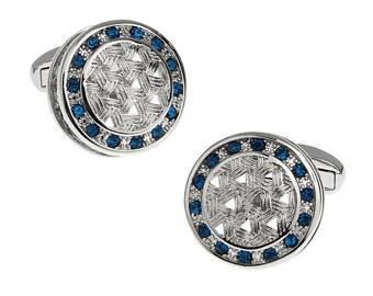 Blue Stones with Woven Design Cufflinks-Cufflinks-Sterling-and-Burke