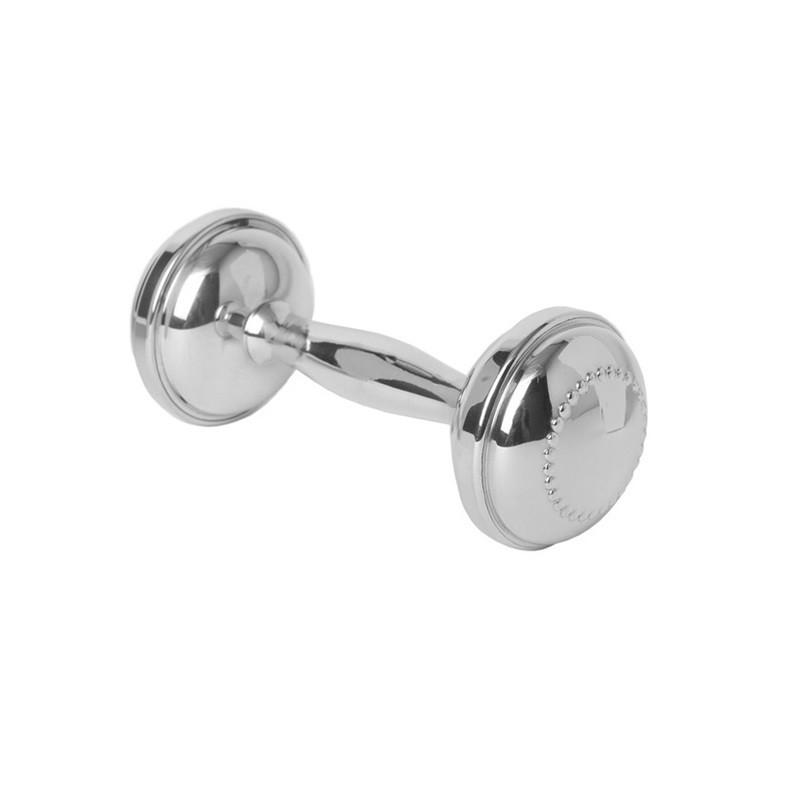 Sterling Silver | Dumbbell Rattle with Beading | Baby Gift | Salisbury Pewter | Engraved | Made in USA-Baby-Sterling-and-Burke