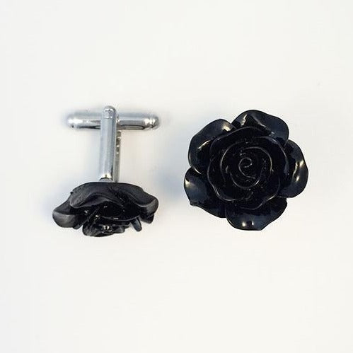 Flower Cufflinks | Black Floral Cuff Links | Polished Finish Cufflinks | Hand Made in USA-Cufflinks-Sterling-and-Burke