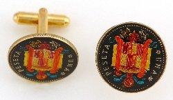 Hand Painted Authentic Coin Cufflinks | Spain Peseta Coin Cufflinks | Spanish Coin | Navy | Sterling and Burke | Made in USA-Coin Cufflinks-Sterling-and-Burke