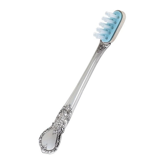 Pewter Baby Toothbrush with Blue Head | Salisbury Pewter | Engraved | Made in USA-Baby-Sterling-and-Burke