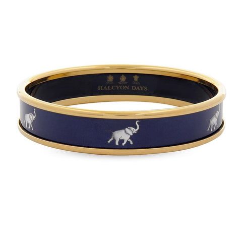 Halcyon Days 1cm Grey Elephant Push Enamel Bangle in Navy and Gold-Jewelry-Sterling-and-Burke