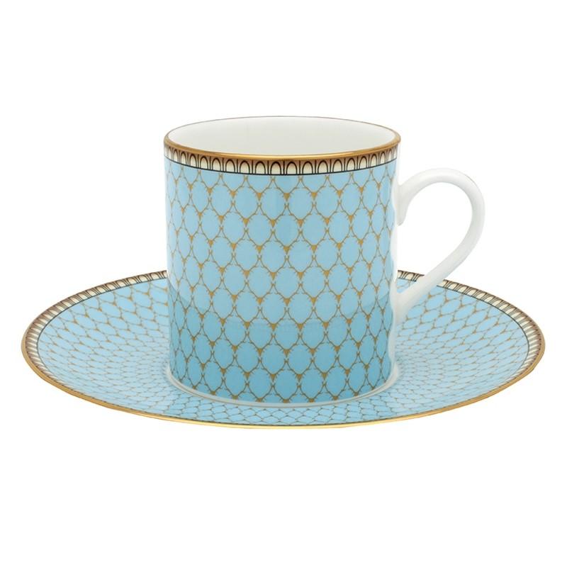 Halcyon Days Antler Trellis Coffee Cups and Saucers in Blue, Set of 6-Coffee / Tea Set-Sterling-and-Burke