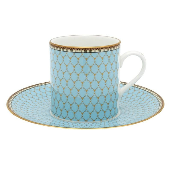 Halcyon Days Antler Trellis Coffee Cups and Saucers in Blue, Set of 6-Coffee / Tea Set-Sterling-and-Burke